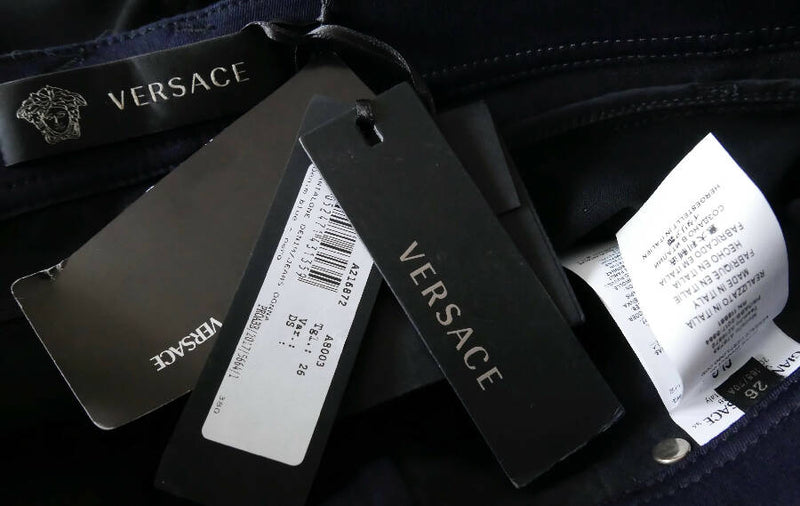Versace women's navy and black stretch denim jeans