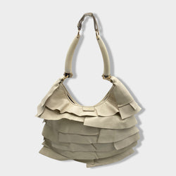pre-owned YVES SAINT LAURENT ecru ruffled leather handbag