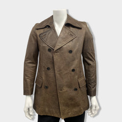 pre-owned YVES SAINT LAURENT brown double-breasted leather jacket | Size IT46