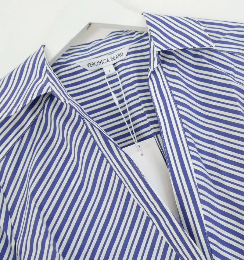 Veronica Beard women’s white and blue striped cotton Joelle ruched shirt