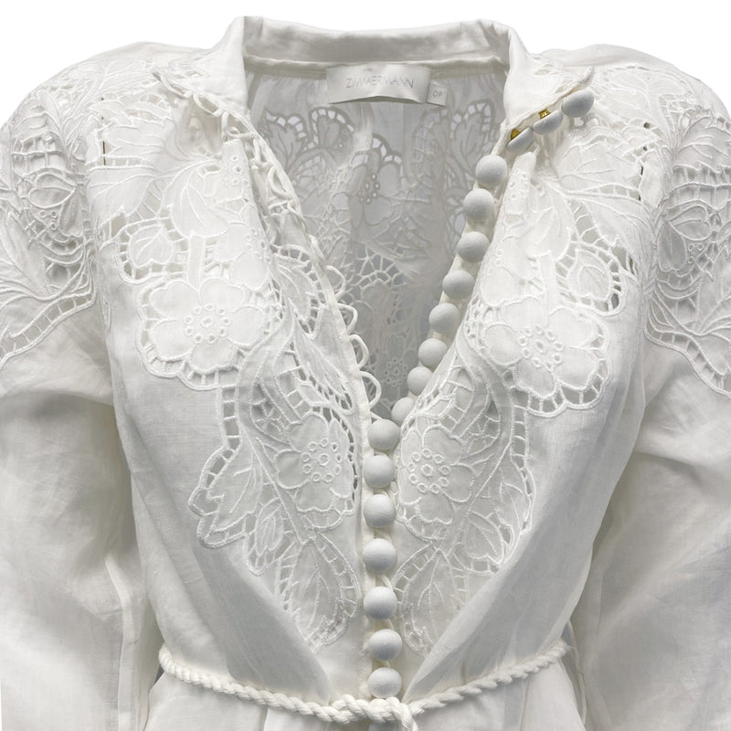 ZIMMERMANN embroidered ecru linen blouse