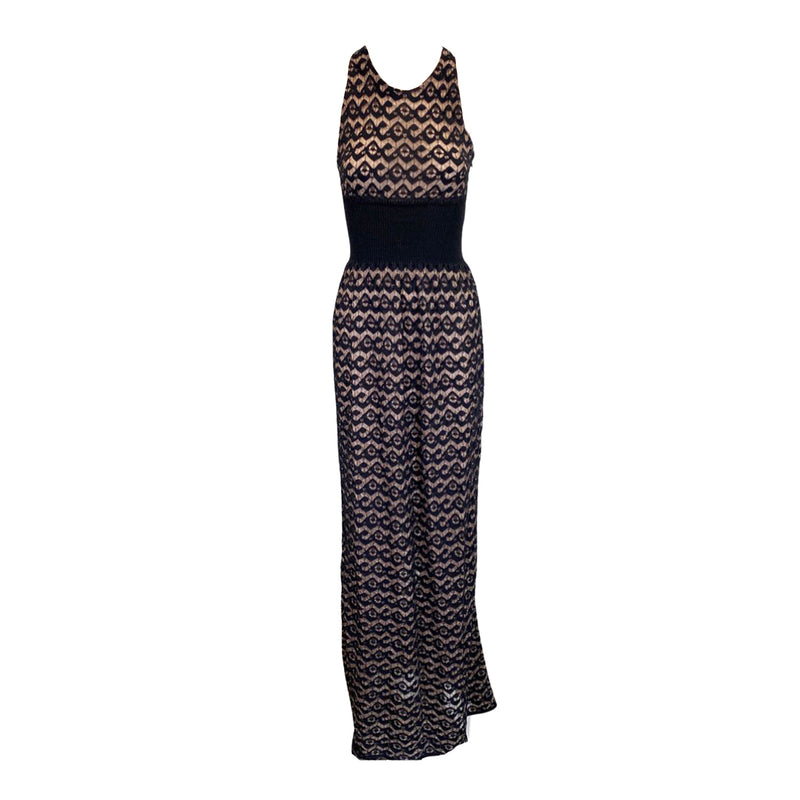 pre-owned ALAÏA black and beige lace viscose maxi dress | Size FR36