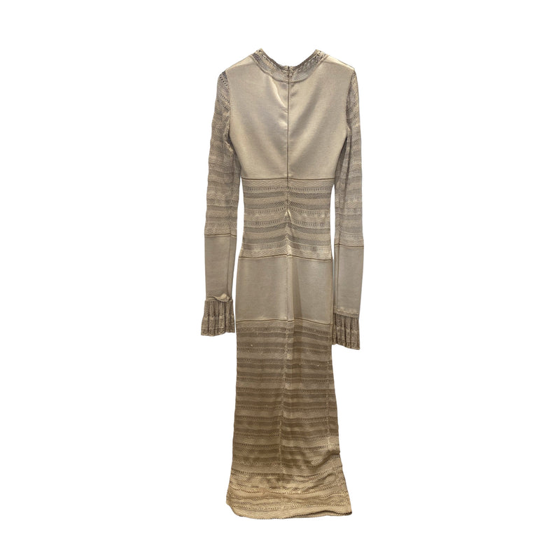 pre-loved Alaia beige knitted  maxi dress with geometric motifs | Size S