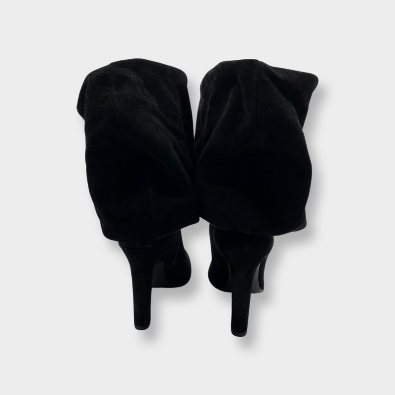 ALAÏA black suede heeled boots with oversized ankle design