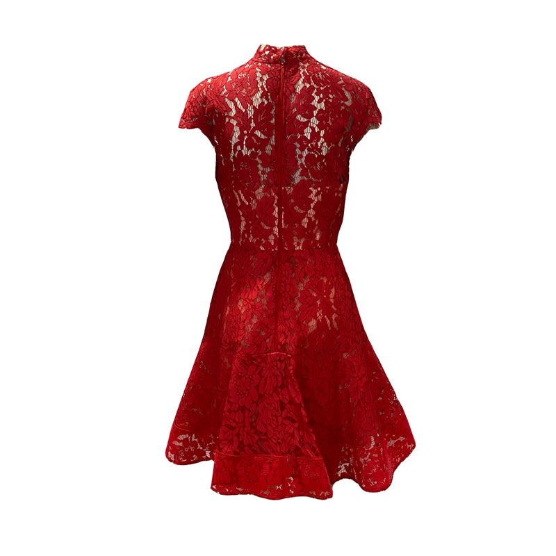 ALEX PERRY Brandi red frill lace dress with triple layers