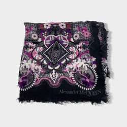 pre-owned ALEXANDER MCQUEEN purple and black floral print scarf