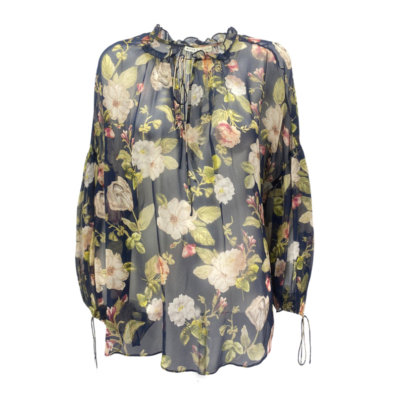pre-loved ALICE + OLIVIA black silk floral print  blouse | Size L