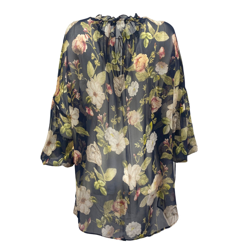 ALICE + OLIVIA black silk floral print  blouse