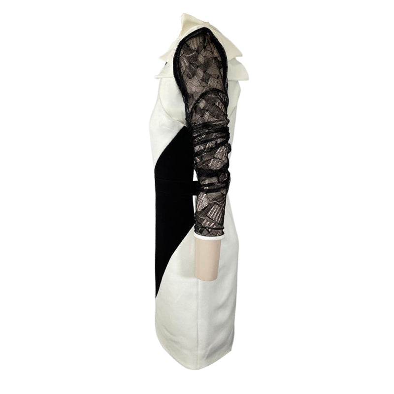 pre-loved Alie Saab black and white lace dress | Size FR36