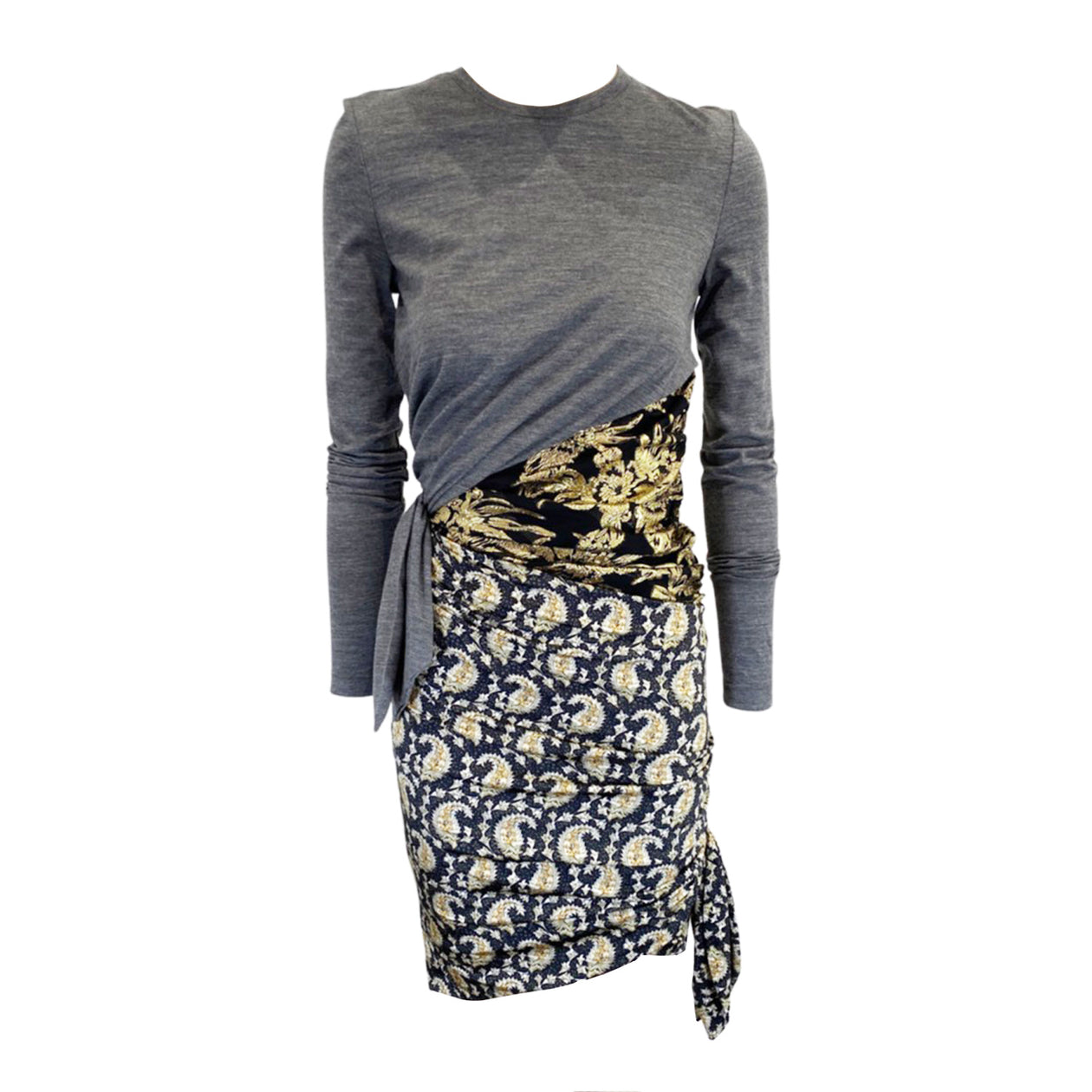 altuzarra dress ALTUZARRA grey woolen dress with floral silk print – Loop Generation