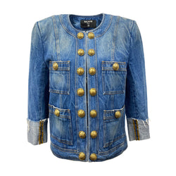 pre-loved BALMAIN blue denim jacket | Size UK12