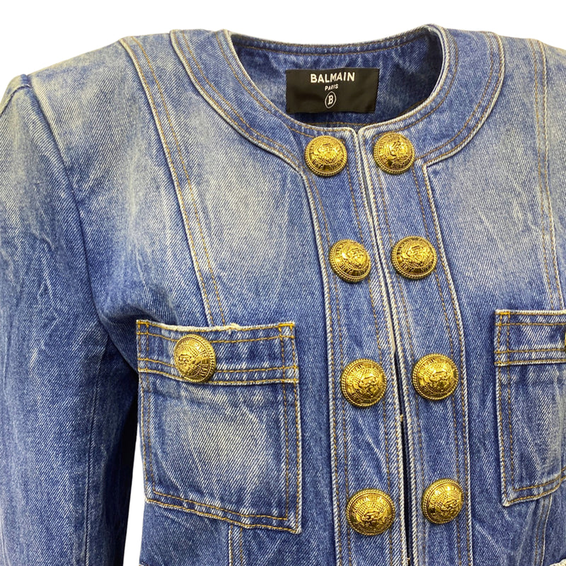 pre-owned BALMAIN blue denim jacket | Size UK12