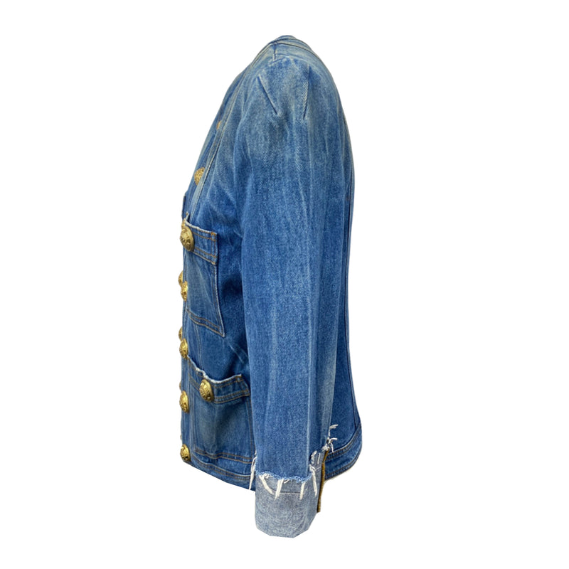 second-hand BALMAIN blue denim jacket | Size UK12