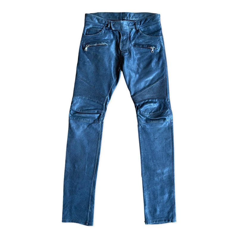 Balmain petrol blue biker jeans