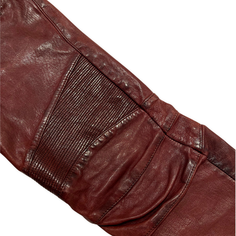 Balmain red leather biker jeans