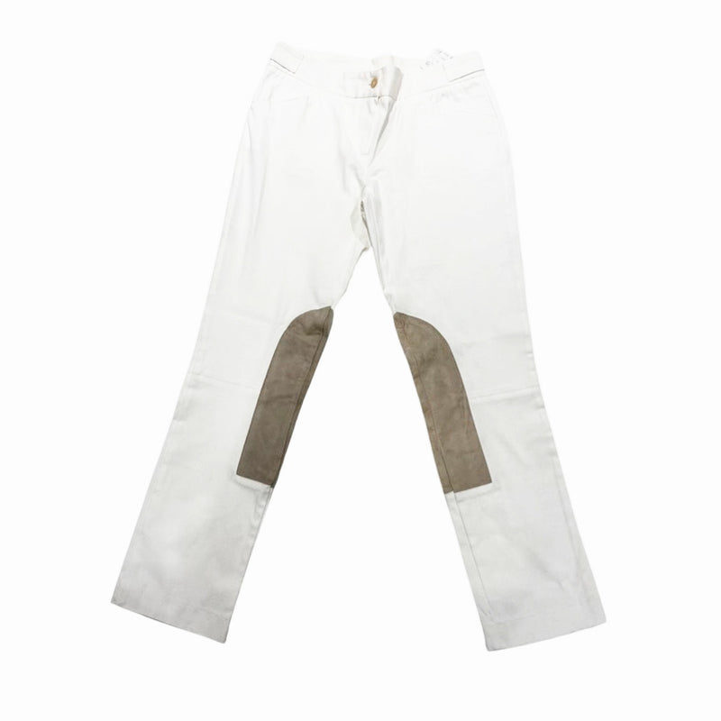 pre-loved BAMFORD white cotton trousers with suede patchwork