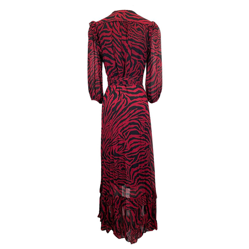 second-hand BA&SH burgundy animal print viscose belted dress | Size 0