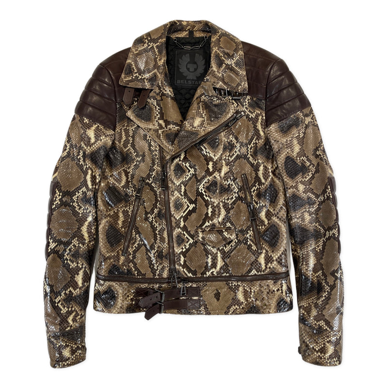 Belstaff beige python leather biker jacket