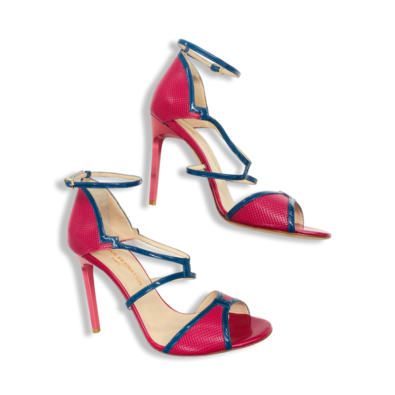 pre-loved BETTINA VERMILLON raspberry leather sandal heels | Size 40