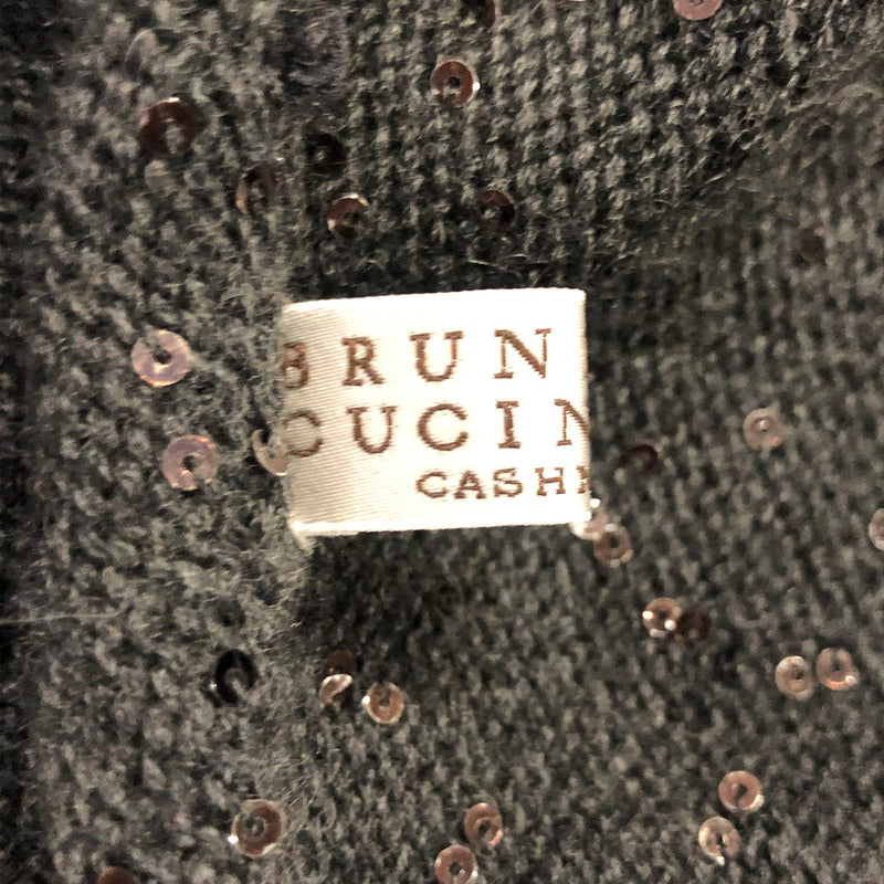 Brunello Cucinelli grey sequin cropped short sleeve cashmere turtleneck