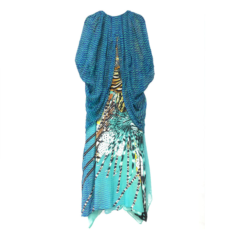 Camilla blue print kaftan silk dress
