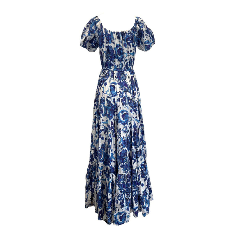 CAROLINE CONSTAS white and blue floral print cotton maxi dress