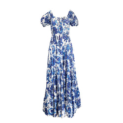 pre-owned CAROLINE CONSTAS white and blue floral print cotton dress | Size XS