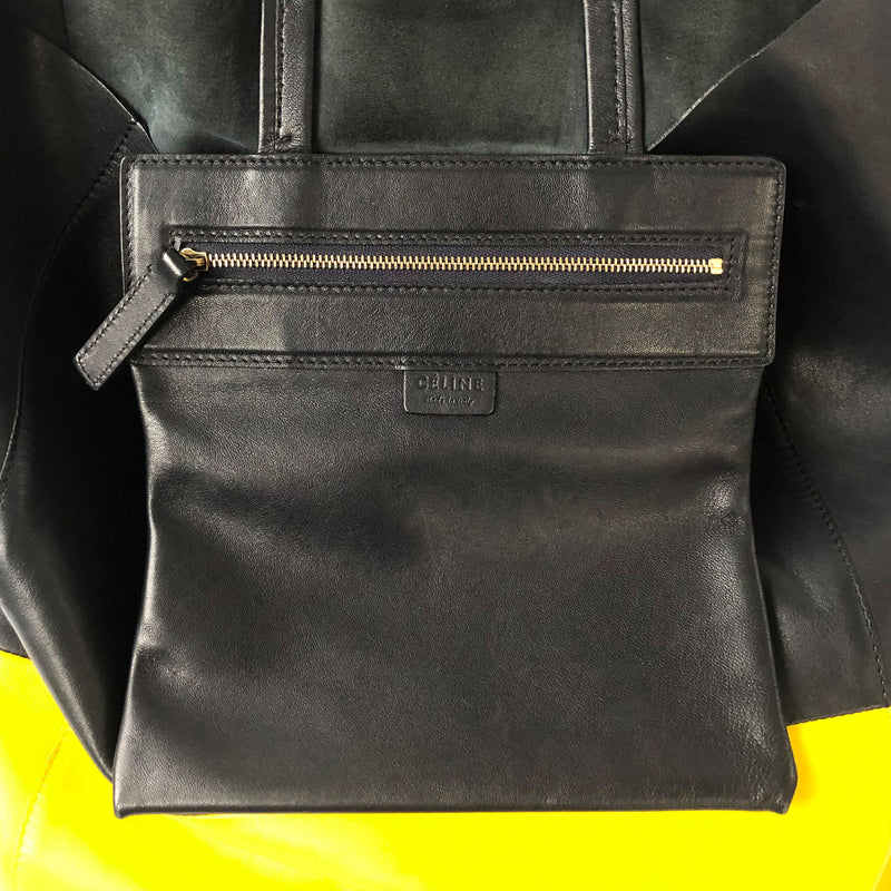 CÉLINE Cabas black and yellow leather tote