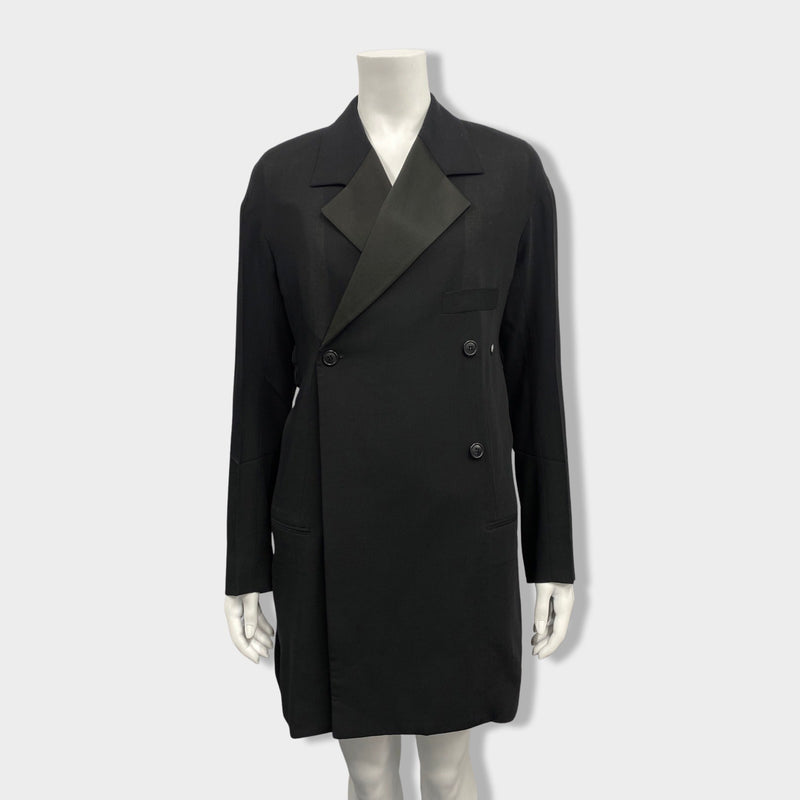 pre-owned CÉLINE black wool and polyester double-breasted long jacket | Size FR38