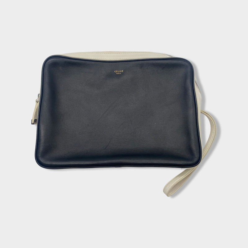 pre-owned CÉLINE black and white leather clutch