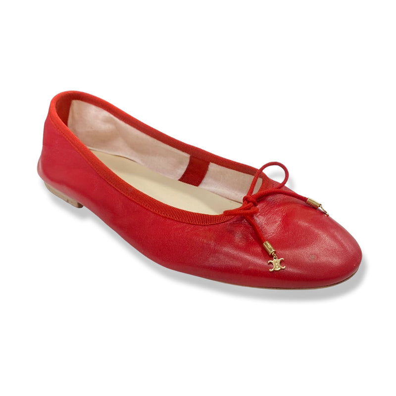 pre-loved CELINE red leather ballerina flats | Size 40