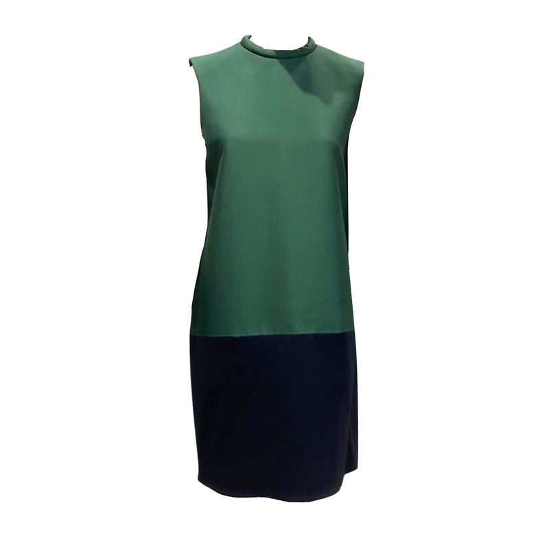 pre-owned Celine emerald and navy sleeveless mid-length dress | Size FR36