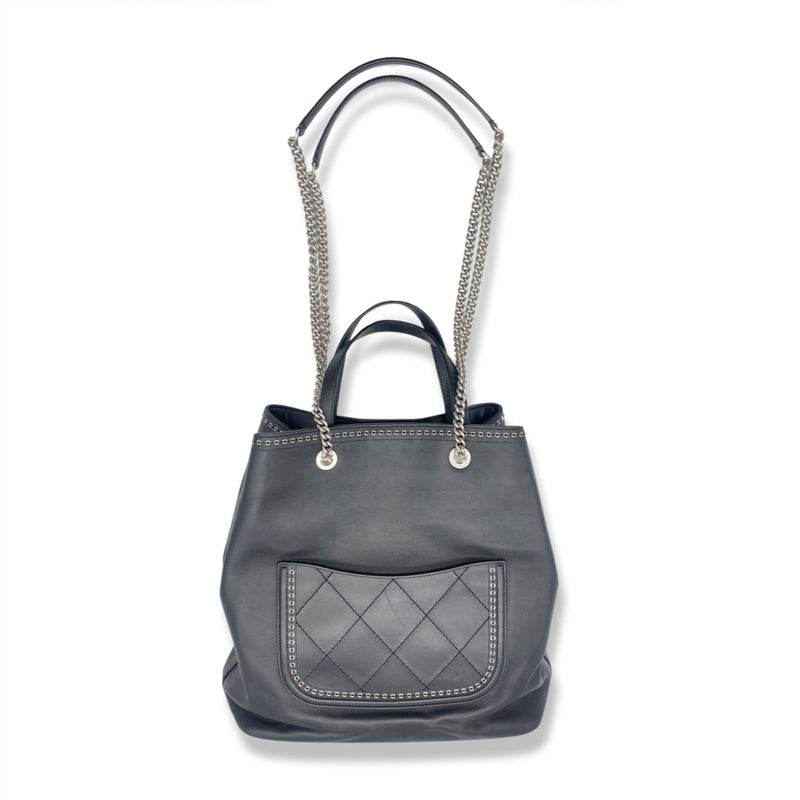 second-hand CHANEL black leather Deauville tote bag
