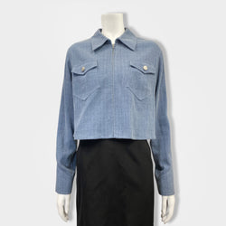 pre-loved CHANEL blue cotton cropped jacket | Size FR40
