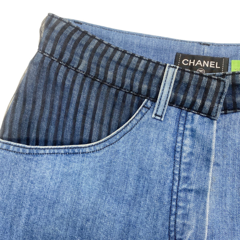 pre-owned CHANEL blue denim mini shorts | Size FR36