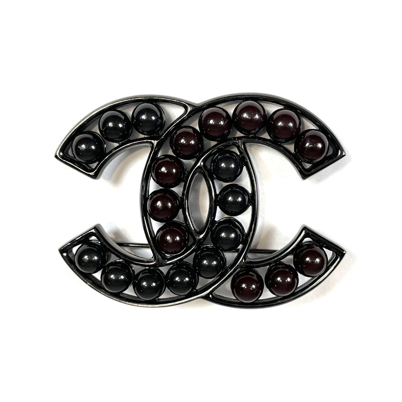 second hand Chanel CC brown and black pearl brooch 