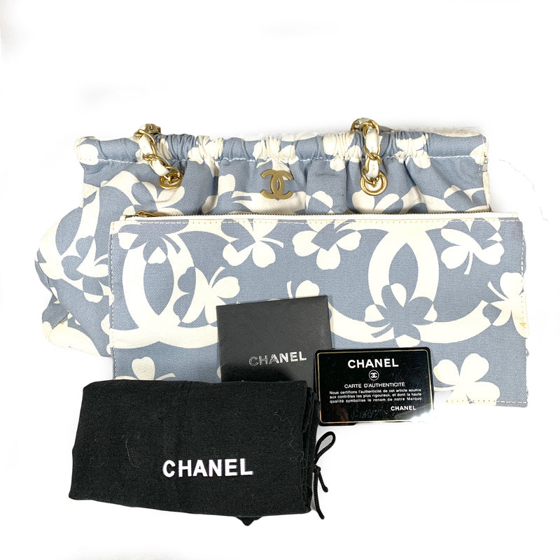 Chanel clover blue and white canvas handbag 