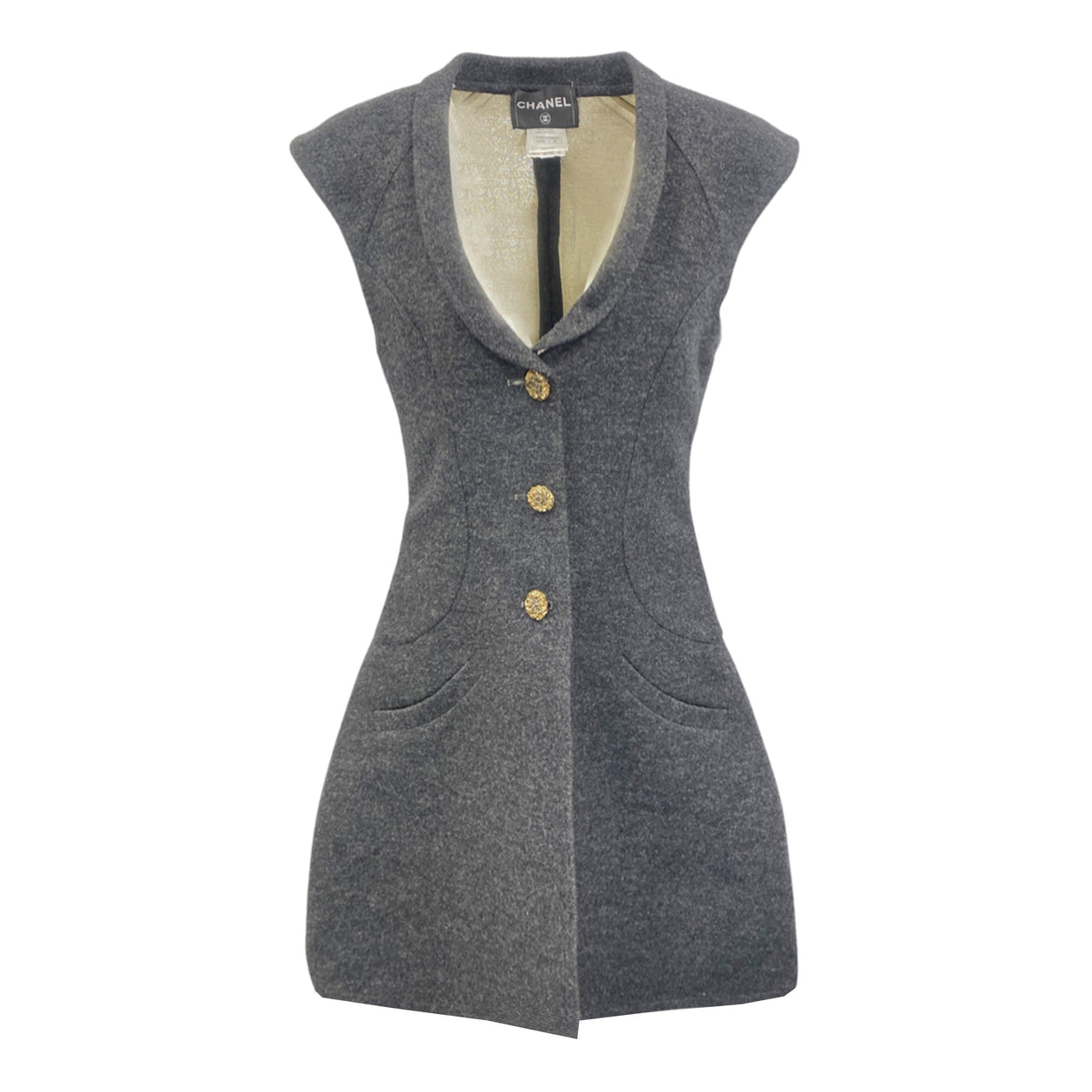 CHANEL grey woolen sleeveless jacket – Loop Generation
