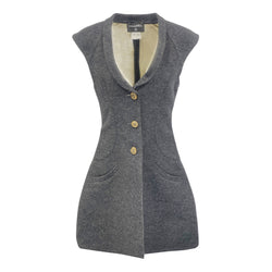 pre-loved CHANEL grey woolen sleeveless jacket | Size UK10