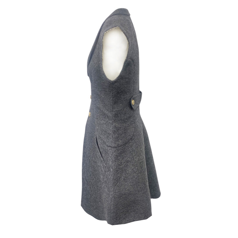 second-hand CHANEL grey woolen sleeveless jacket | Size UK10
