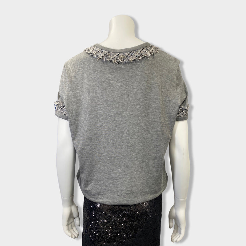 CHANEL grey cotton T-shirt with tweed details