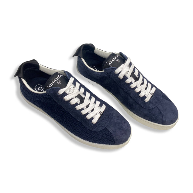 pre-owned CHANEL navy suede trainers | Size 38.5
