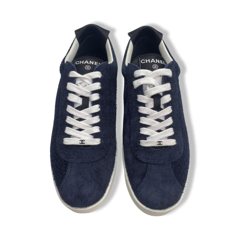 second-hand CHANEL navy suede trainers | Size 38.5