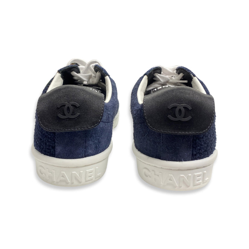 CHANEL navy suede trainers