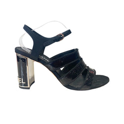 pre-owned Chanel black patent leather high heel sandals | Size 41.5
