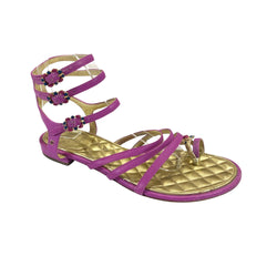 pre-owned CHANEL fuchsia and gold leather sandals | Size 38