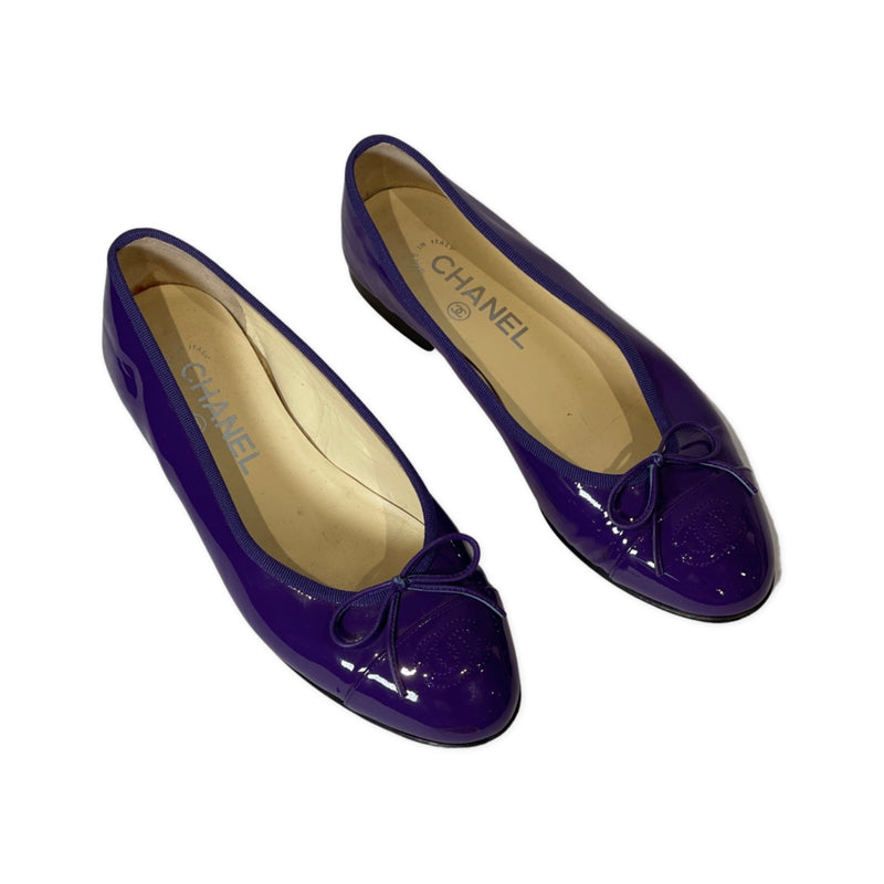 used Chanel purple patent leather flats