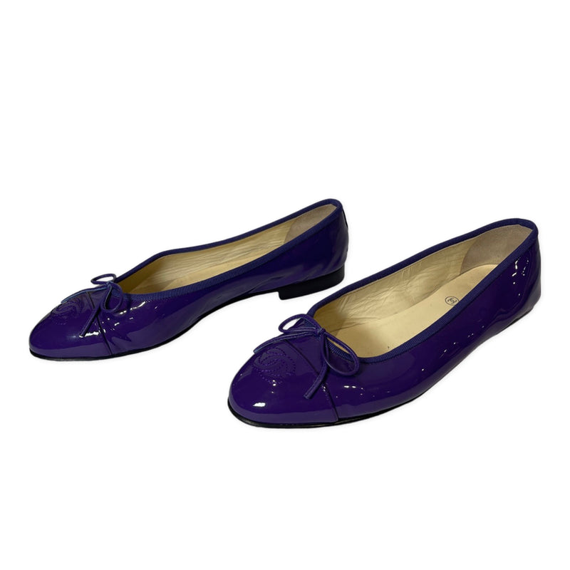 second hand Chanel purple patent leather flats