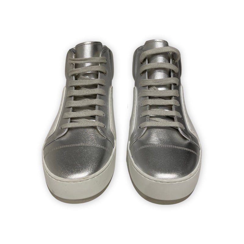 second hand Chanel white and silver ankle trainers 