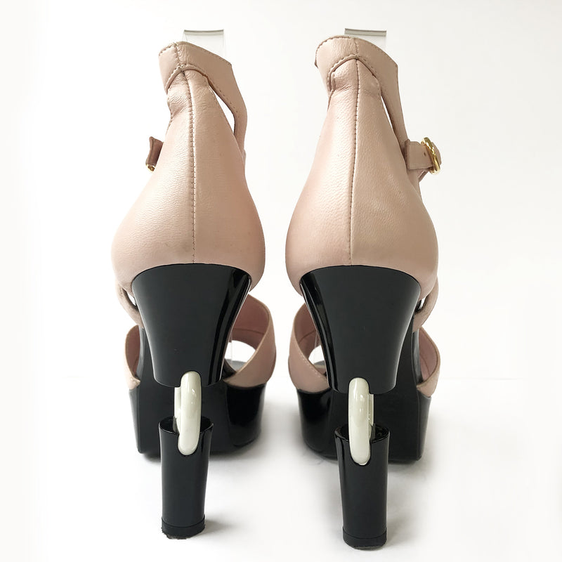 CHANEL pink and black platform heels